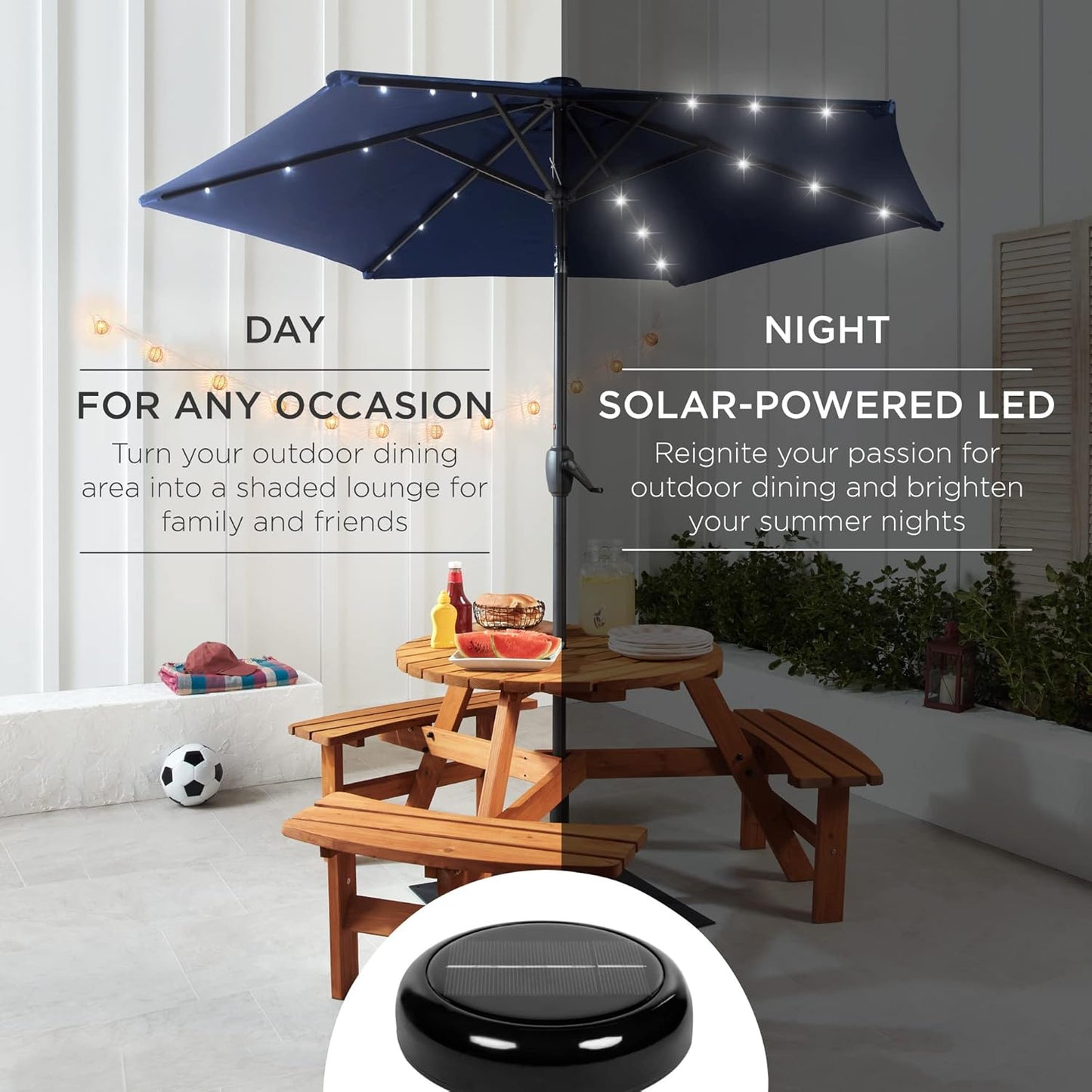 Best Choice Products 7.5Ft Solar Umbrella LED Lighted Patio Umbrella, Table Market Umbrella with Tilt and Crank, Outdoor Umbrella for Garden, Deck, Backyard, Pool and Beach - Navy Blue