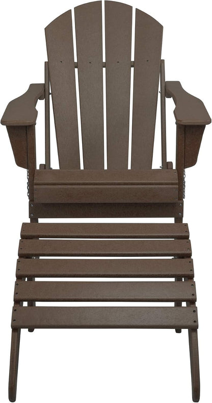WO Home Furniture Adirondack Chair Outdoor Ottoman Set of 2 PCS Classic Patio Furniture (Dark Brown)
