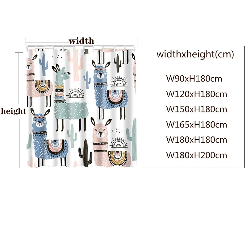 Alpaca Pattern Bath Curtain Waterproof Shower Curtains Polyester Cartoon Bath Screen Printed Curtain for Bathroom Home Decor