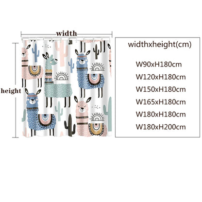 Alpaca Pattern Bath Curtain Waterproof Shower Curtains Polyester Cartoon Bath Screen Printed Curtain for Bathroom Home Decor