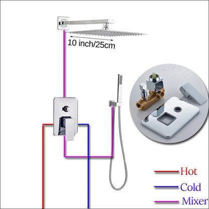 Wall Mount Rainfall Shower Faucet Set Chrome Concealed Bathroom Faucets System 16'' Head with Swivel Tub Spout Mixer Tap