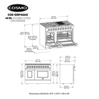 48 In. Vista Collection 6.6 Cu. Ft. Double Oven Gas Range, 8-Burners, LED Panel, Cast Iron Grates, Stainless Steel