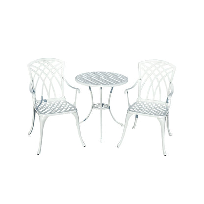 3 Pcs Bistro Set White Table 2 Chairs Outdoor Patio Furniture Weather Resistant