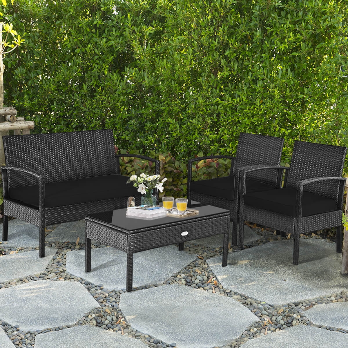 HW63756 4PCS Patio Rattan Furniture Set Garden Deck
