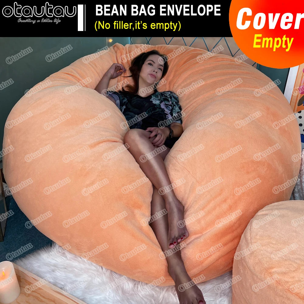 5/6/7Ft round Giant Fur Sofa Sac Cover Bean Bag Bed Pouf Fluffy Comfy Beanbag Couch Futon Movie Recliner DD1TM9T