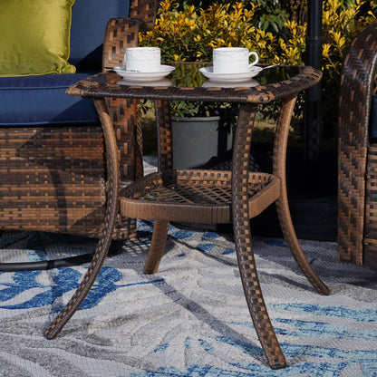 Rattan Swivel Rocking Chairs 3 PC Patio Conversation Set, Outdoor Bistro Set Lawn Garden with 2 Cushioned Chairs & 1 Side Table