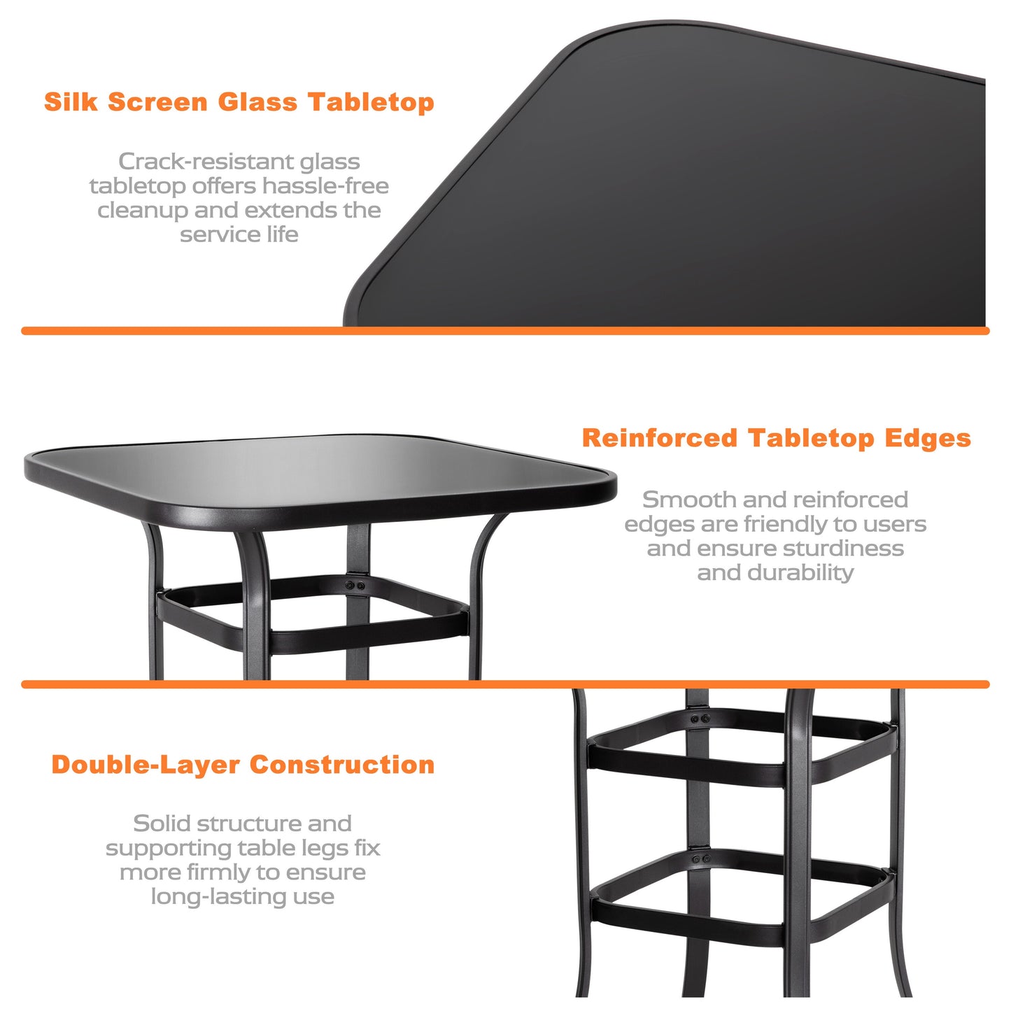5 -Piece Brown and Black Bar Height Patio Dining Set Iron Square Table with 4 Brown Swivel Chairs