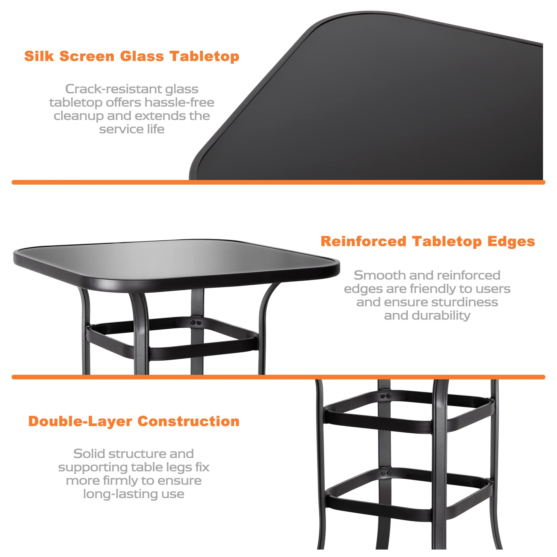 5 -Piece Brown and Black Bar Height Patio Dining Set Iron Square Table with 4 Brown Swivel Chairs