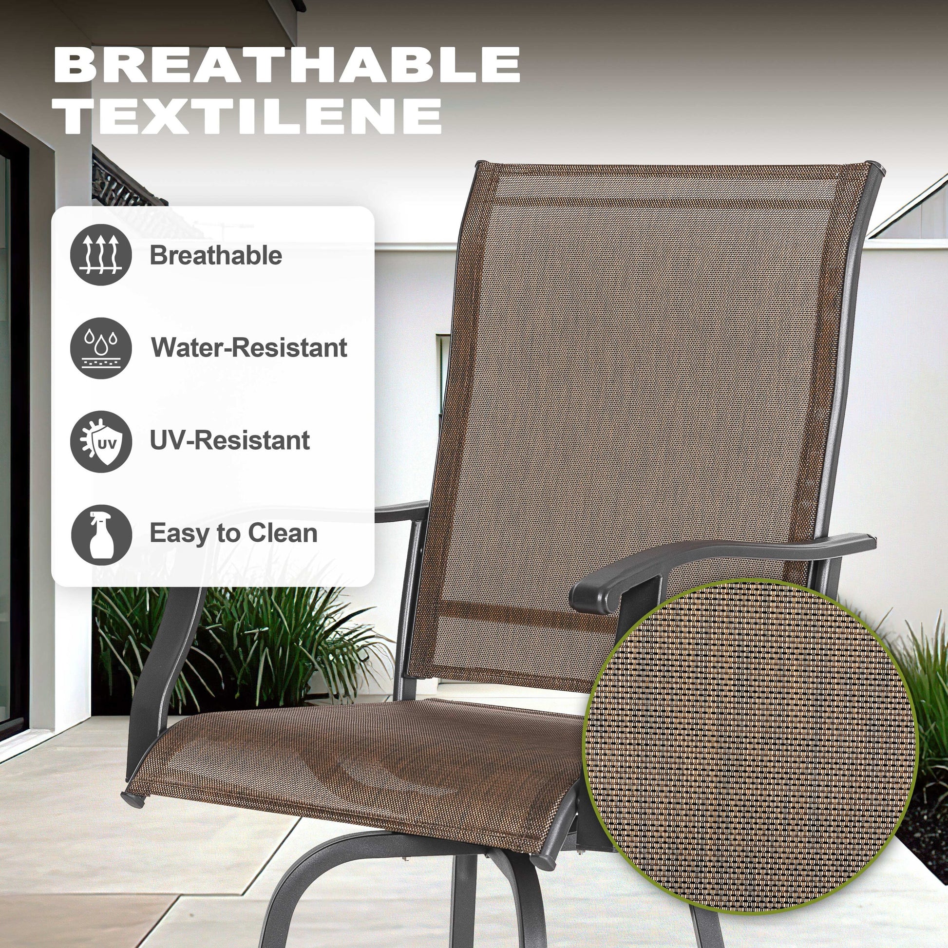 5 -Piece Brown and Black Bar Height Patio Dining Set Iron Square Table with 4 Brown Swivel Chairs
