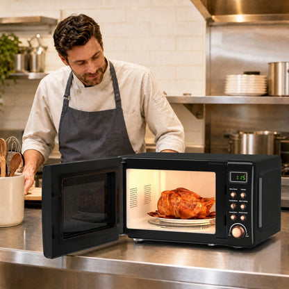 0.7 Cu.Ft Retro Countertop Microwave Oven 700W LED Display Glass Turntable Rose Gold