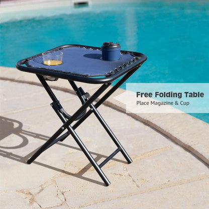 3 Pieces Zero Gravity Chair Patio Foldable Chaise Lounge Chairs 2 Beach Chairs and Table with Cup Holders,Blue