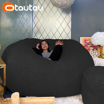 King Size Giant Sofa Sac Pouf Cover No Filling Soft Fluffy Bean Bag Chair Puff Couch Floor Corner Seat Futon DD007
