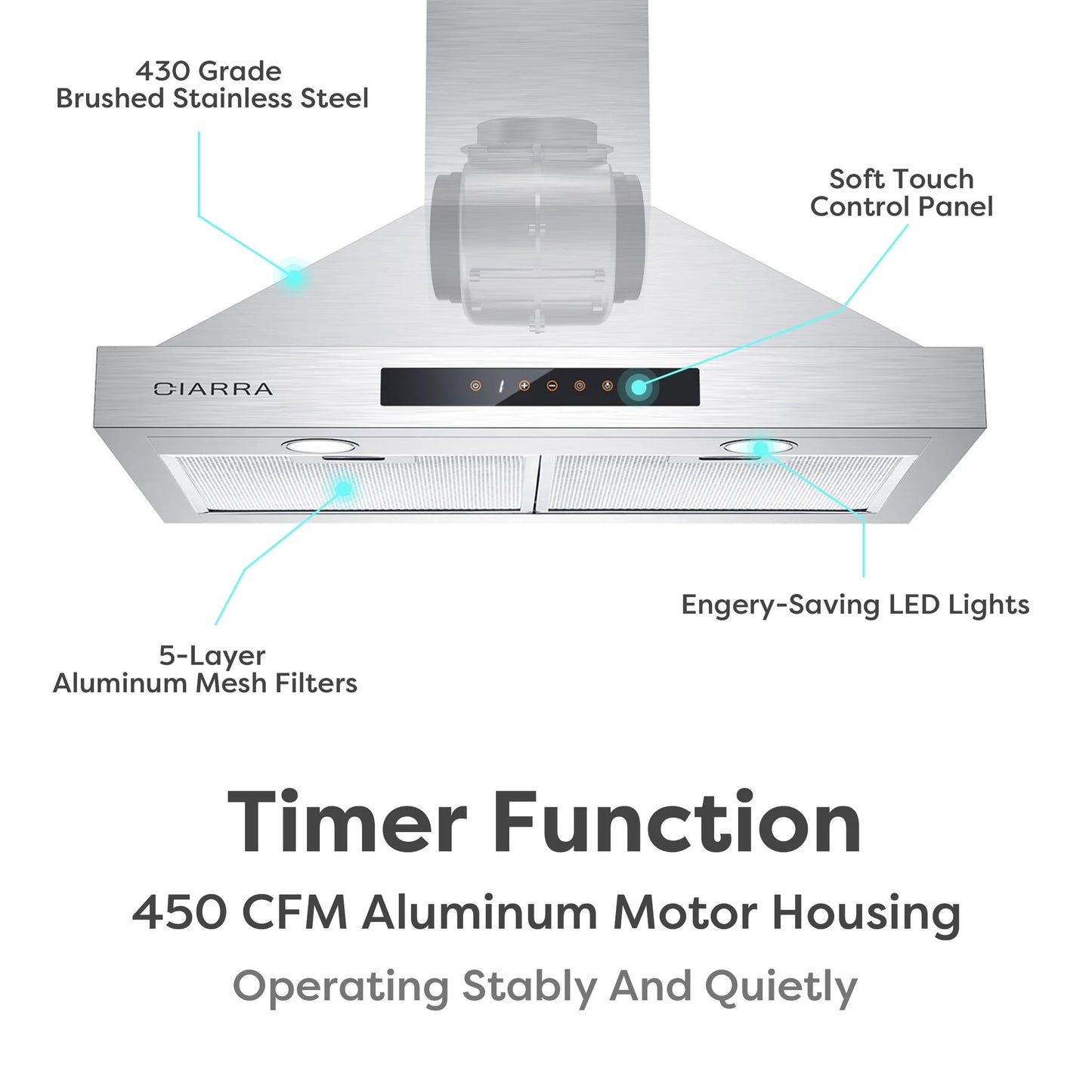 Wall Mount Range Hood 30 Inch in Stainless Steel with Carbon Filter Kit for Recirculating CAS30875-003
