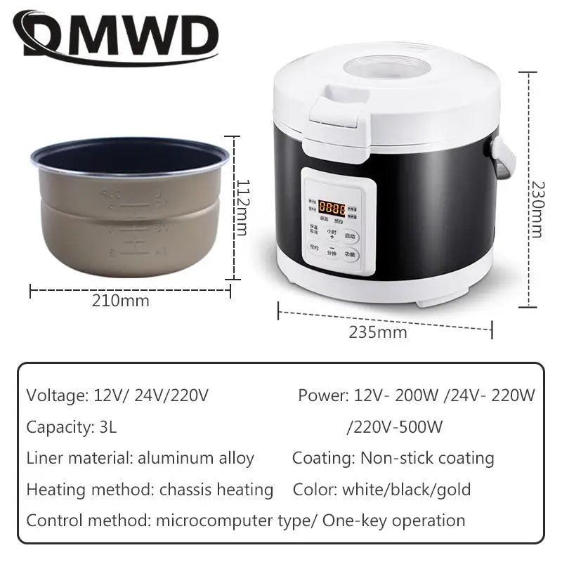 3L Smart Touch Panel Rice Cooker Vehicle-Mounted Multicooker Non-Stick Liner with Steamer Reservation Food Warmer Hotpot Boiler