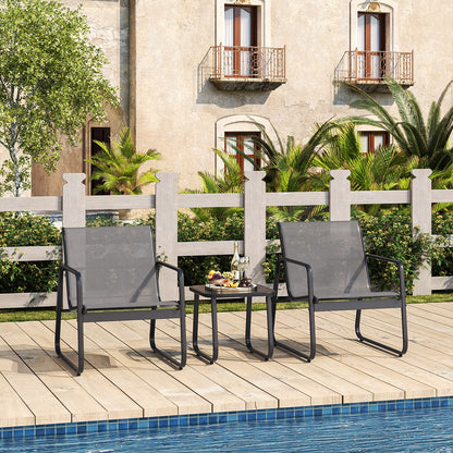 3-Piece Outdoor Bistro Furniture Set, 2-Seater Patio Conversation Chairs with Anti-Rust Metal Frame, Gray