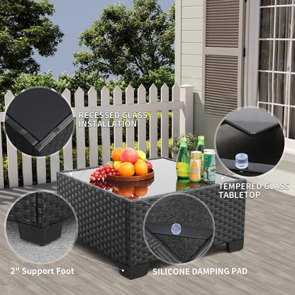 Patio Sectional 6 Pieces All-Weather Wicker Patio Furniture Set Outdoor Sectional with Glass Table Non-Slip Cushions and Waterproof Cover, Khaki