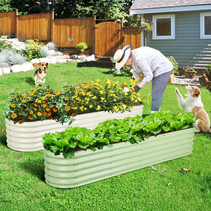 9-In-1 Modular Metal Raised Garden Bed, 89"L X 18"W X 17"H Outdoor Planter Box for Vegetables, Flowers, Herbs, Green
