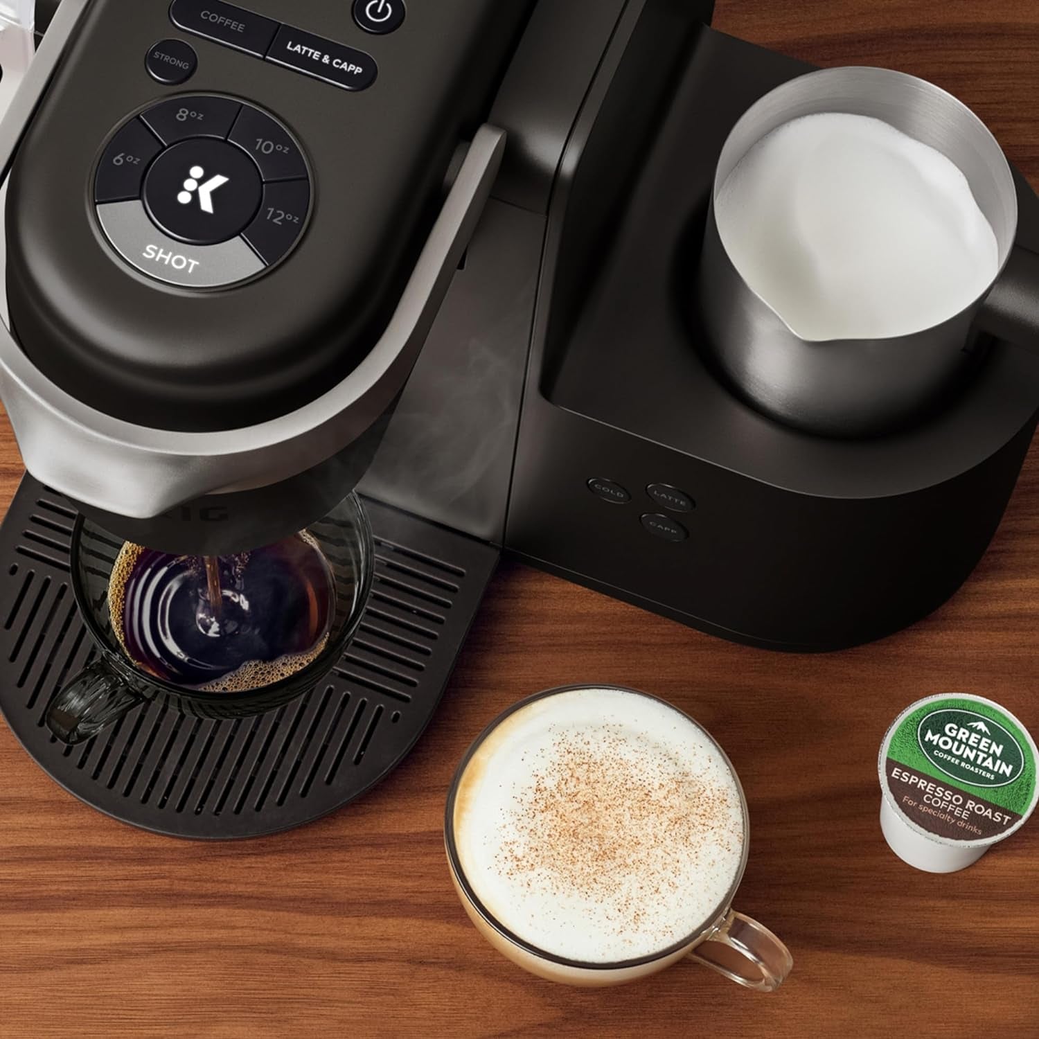 K-Cafe Single-Serve K-Cup Coffee Maker, Latte Maker and Cappuccino Maker, Comes with Dishwasher Safe Milk Frother, Coffee Shot Capability, Compatible with All  K-Cup Pods, Dark Charcoal | Dishwasher Safe Milk Frother