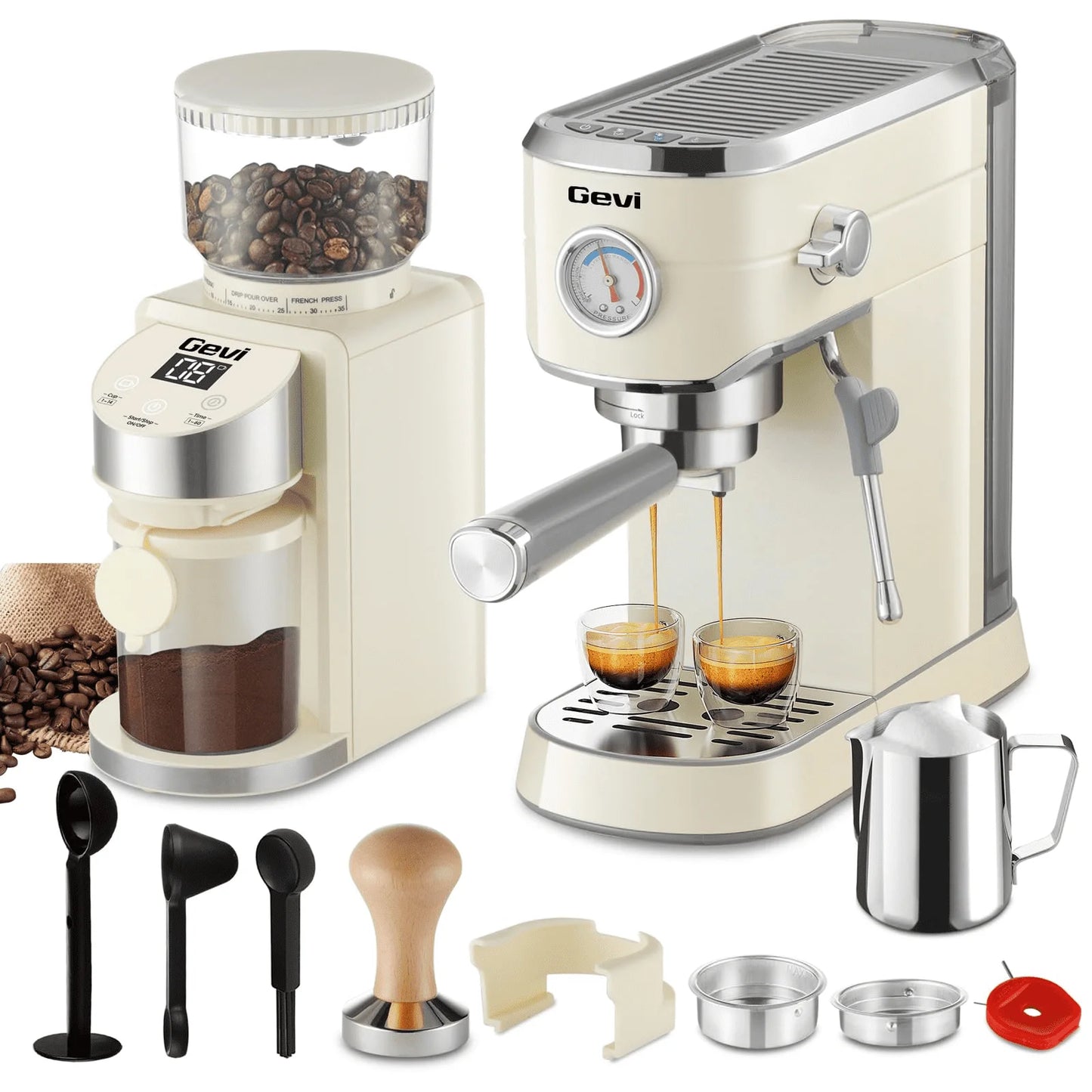 20 Bar Espresso Machine & Burr Grinder Combo, 35 Precise Grind Settings, Professional Automatic Coffee Maker, Perfect Gift for Coffee Lovers