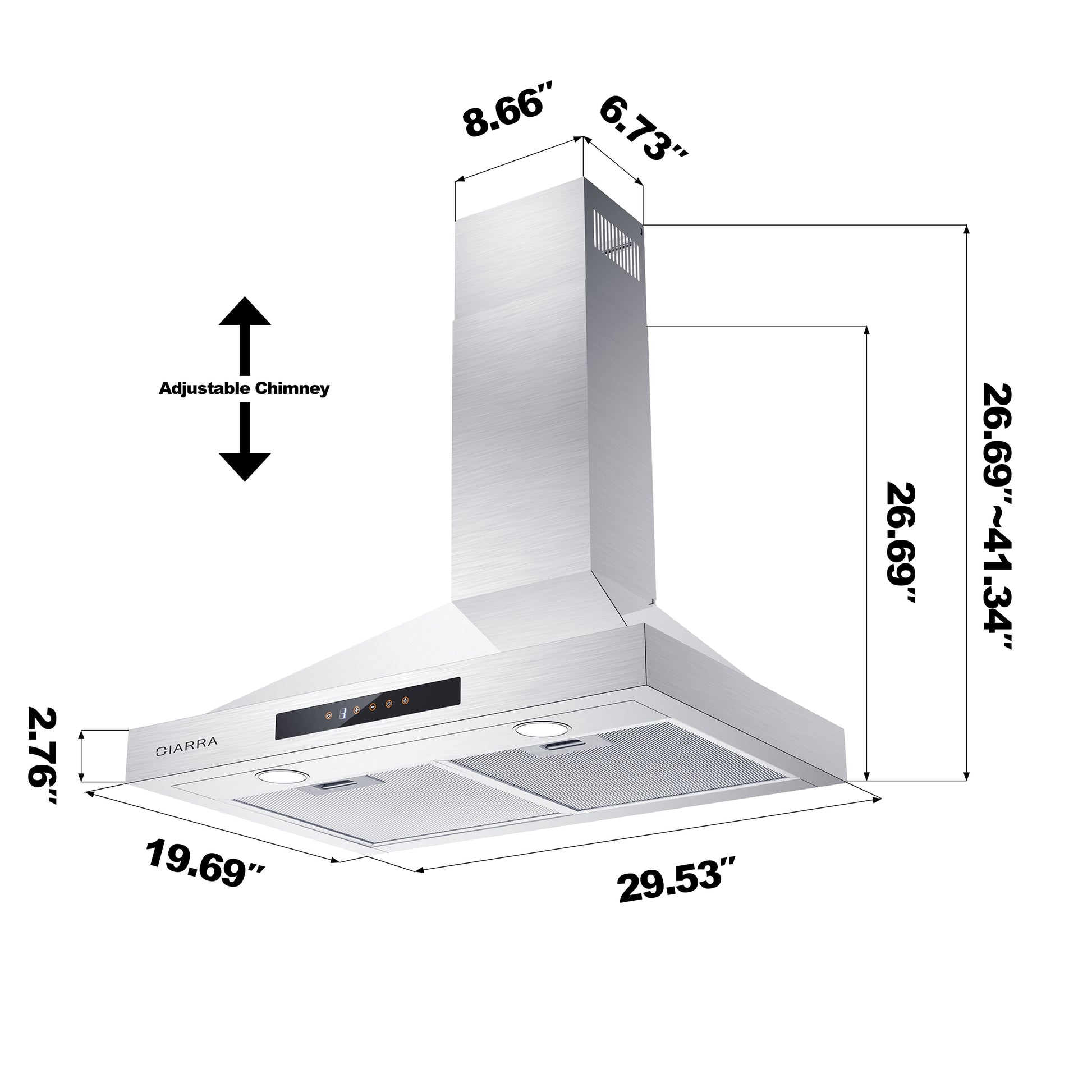 Wall Mount Range Hood 30 Inch in Stainless Steel with Carbon Filter Kit for Recirculating CAS30875-003