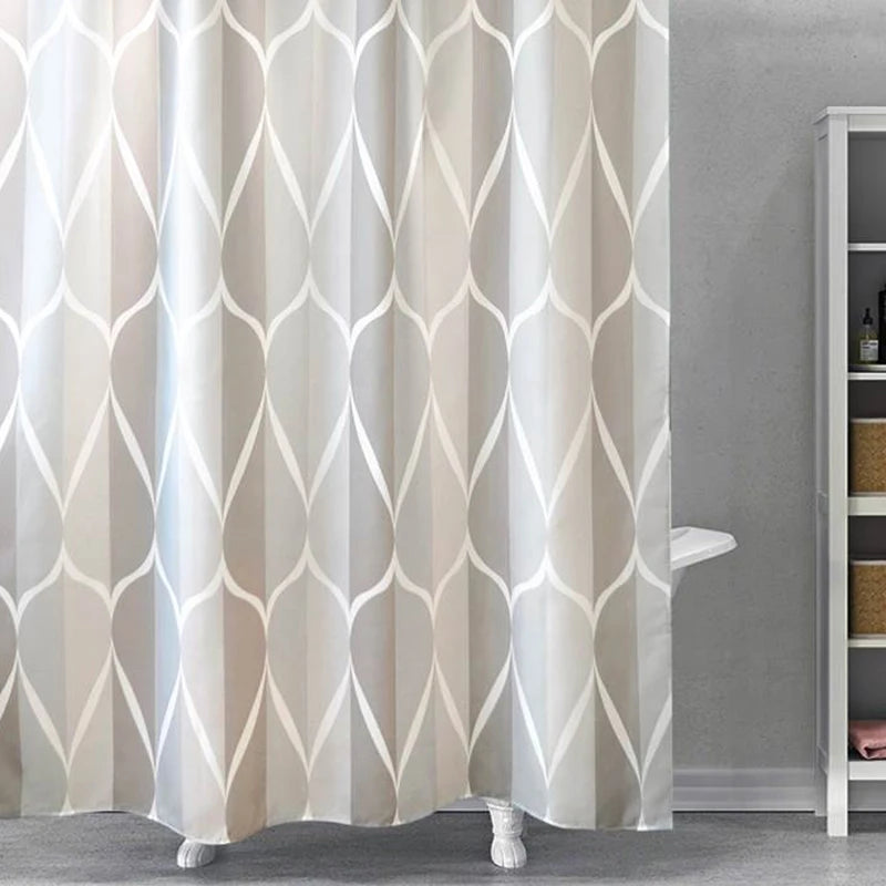 Waterproof Shower Curtain with 12 Hooks Geometric Printed Bath Curtains Water Drop Pattern Polyester Cloth Bathroom Accessories