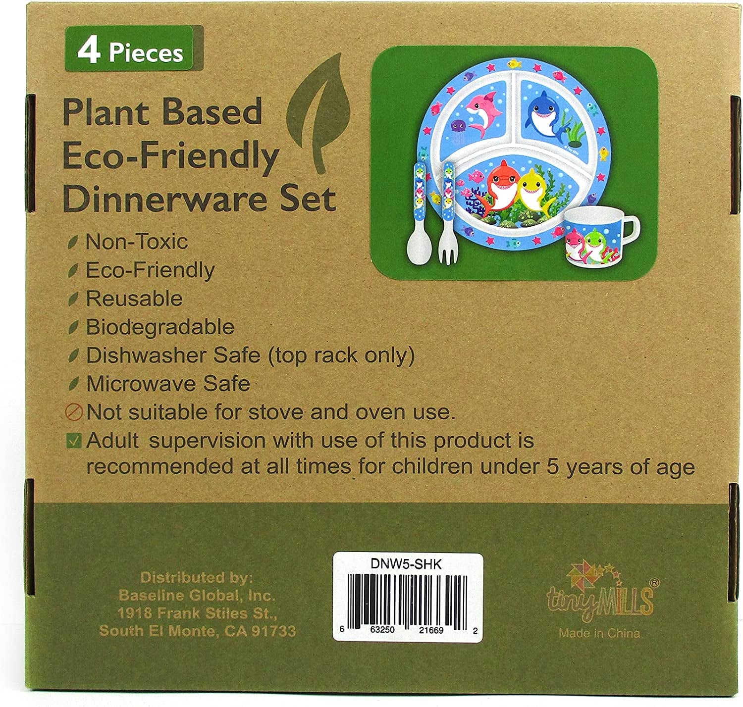 4 Pcs Eco-Friendly Plant Based Kid'S Shark Family Dinnerware Set for Gifts, Birthdays, Christmas, Holidays, Hanukkah, Easter