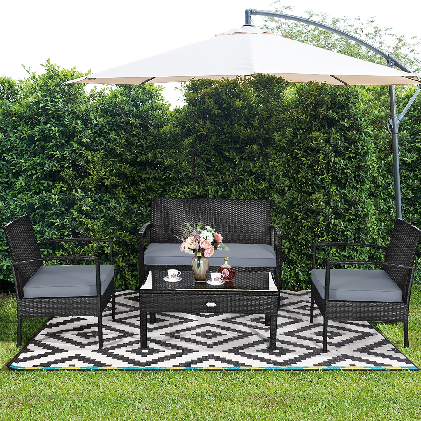 HW63756 4PCS Patio Rattan Furniture Set Garden Deck