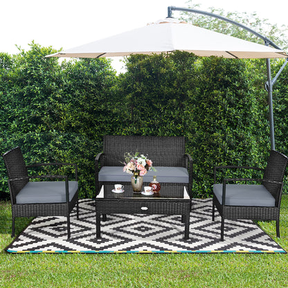 HW63756 4PCS Patio Rattan Furniture Set Garden Deck