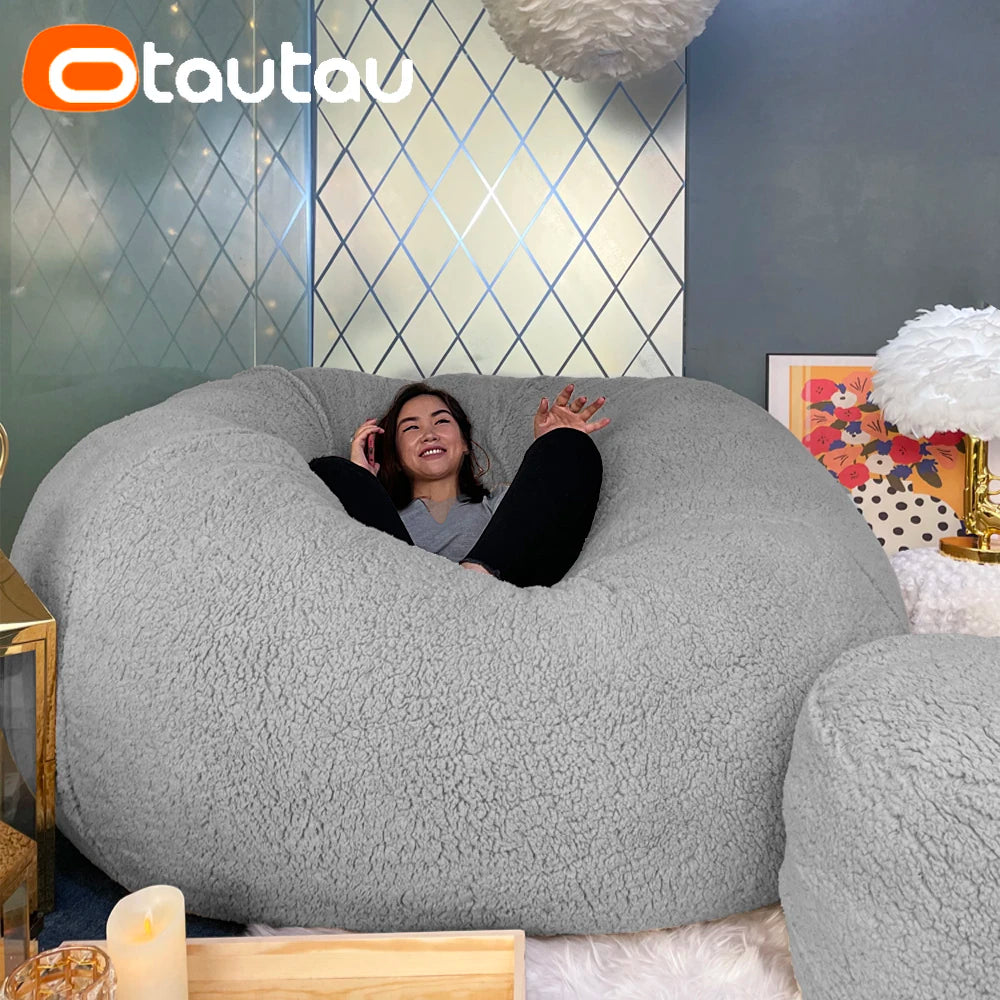 King Size Giant Sofa Sac Pouf Cover No Filling Soft Fluffy Bean Bag Chair Puff Couch Floor Corner Seat Futon DD007