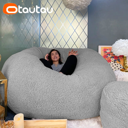 King Size Giant Sofa Sac Pouf Cover No Filling Soft Fluffy Bean Bag Chair Puff Couch Floor Corner Seat Futon DD007