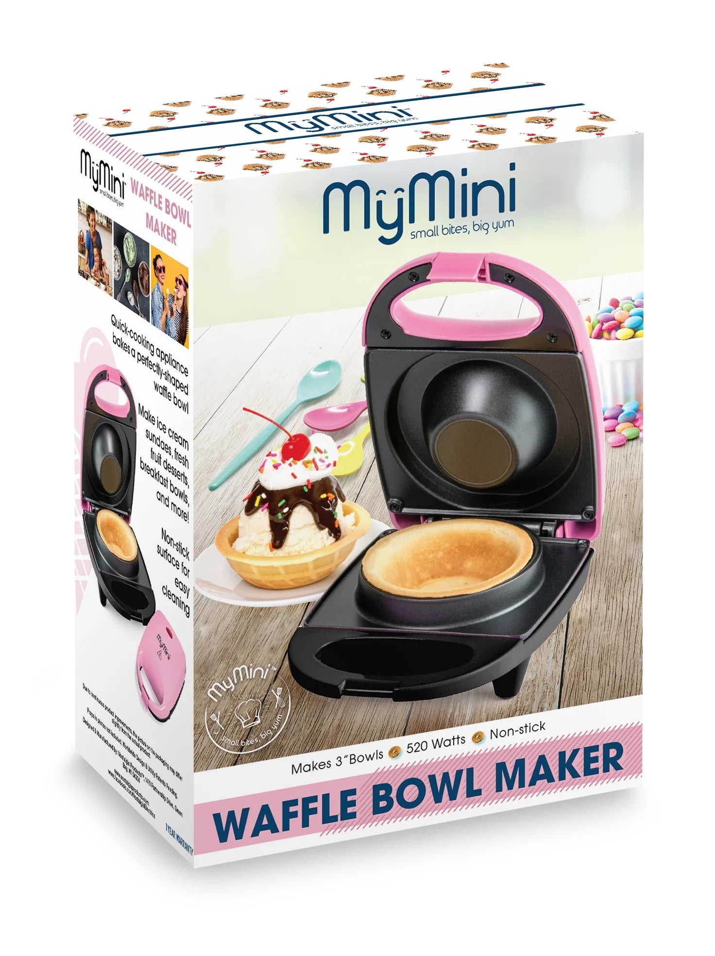 Mymini Personal Electric Waffle Bowl Maker, Pink