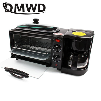 110V/220V 3-In-1 Breakfast Machine Drip American Coffee Maker Cooker Teppanyaki Bread Pizza Oven Egg Omelette Frying Pan Toaster