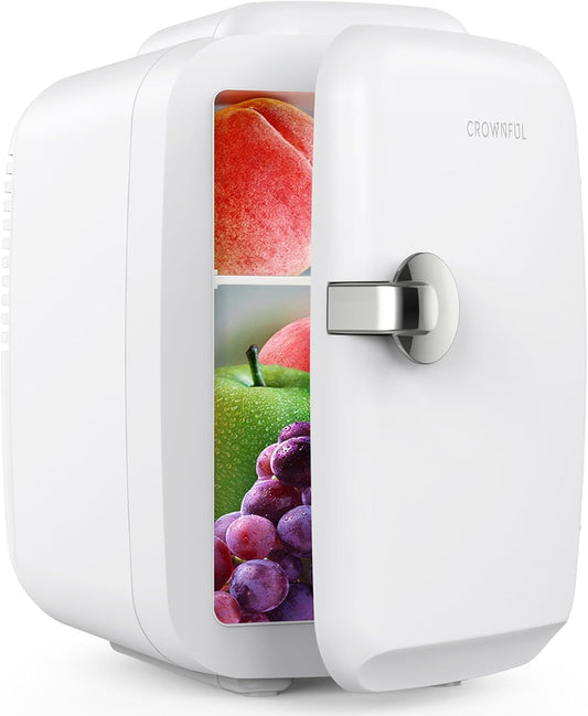 Mini Fridge, 4 Liter/6 Can Portable Cooler and Warmer Personal Refrigerator for Skin Care, Cosmetics, Beverage, Food,Great for Bedroom, Office, Car, Dorm, ETL Listed (White)