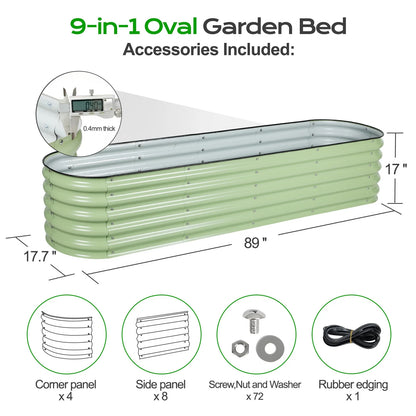 9-In-1 Modular Metal Raised Garden Bed, 89"L X 18"W X 17"H Outdoor Planter Box for Vegetables, Flowers, Herbs, Green
