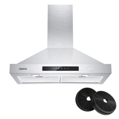 Wall Mount Range Hood 30 Inch in Stainless Steel with Carbon Filter Kit for Recirculating CAS30875-003