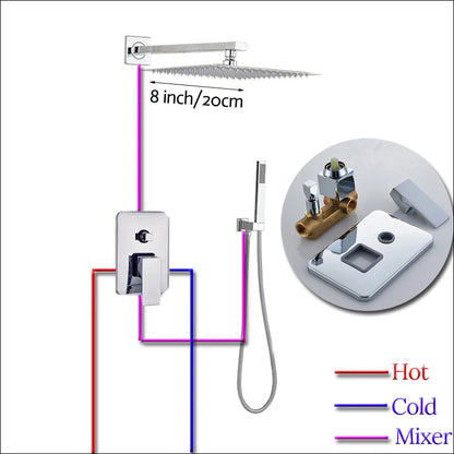 Wall Mount Rainfall Shower Faucet Set Chrome Concealed Bathroom Faucets System 16'' Head with Swivel Tub Spout Mixer Tap