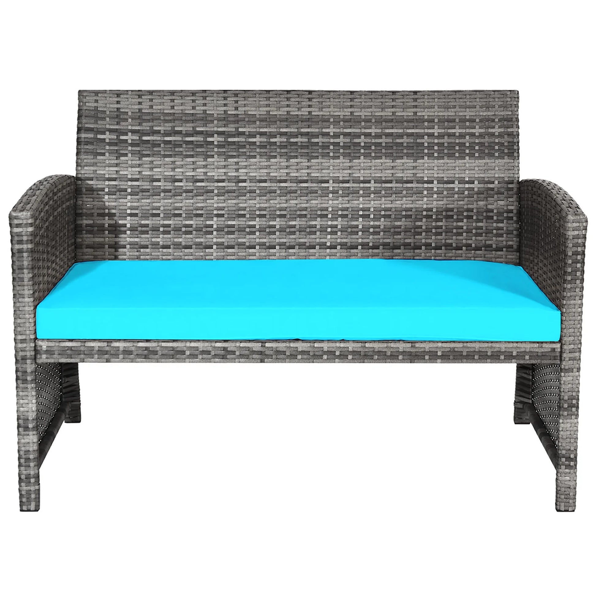 4PCS Patio Rattan Furniture Set Conversation Glass Table Top Cushioned