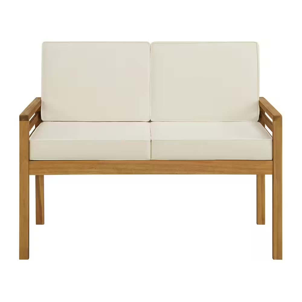 Okemo Acacia Wood Outdoor Couch with Cream Cushions