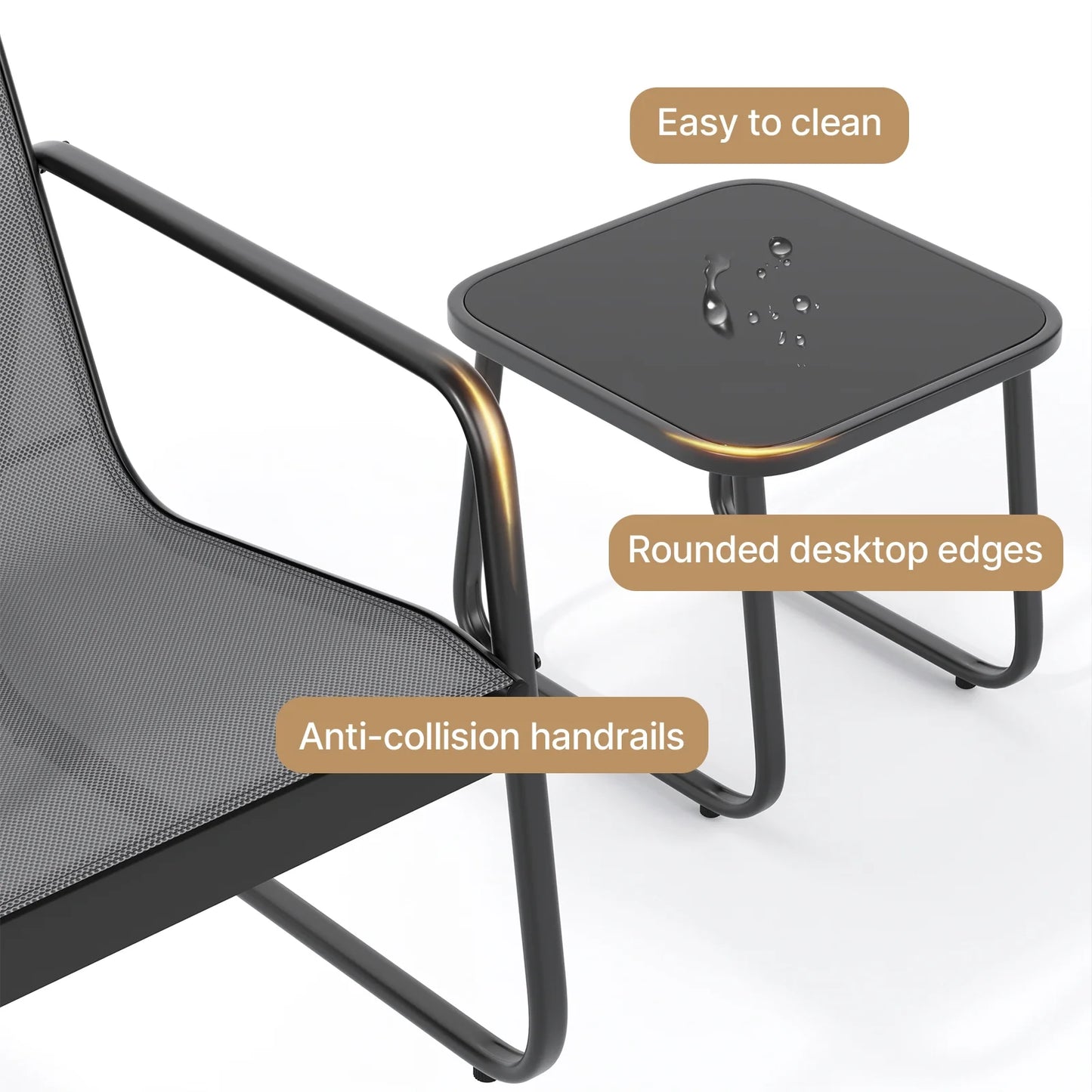 3-Piece Outdoor Bistro Furniture Set, 2-Seater Patio Conversation Chairs with Anti-Rust Metal Frame, Gray