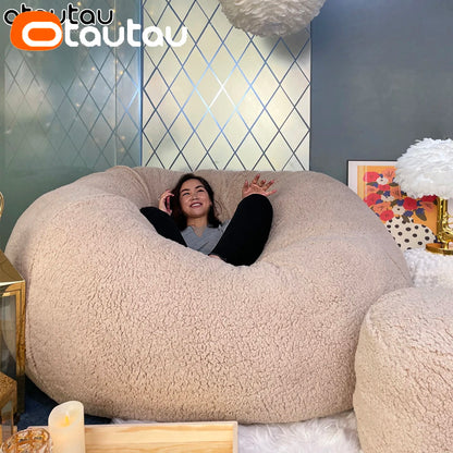 King Size Giant Sofa Sac Pouf Cover No Filling Soft Fluffy Bean Bag Chair Puff Couch Floor Corner Seat Futon DD007